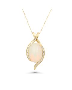 7.49 Cts White Opal and White Diamond Pendant in 14K Yellow Gold