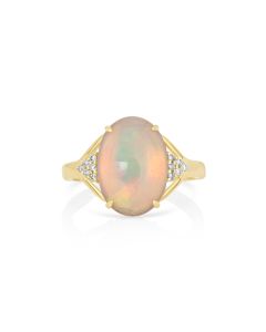 3.03 Cts Opal and White Diamond Ring in 14K Yellow Gold