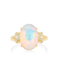 3.13 Cts Opal and White Diamond Ring in 14K Yellow Gold