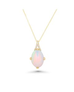 4.12 Cts White Opal and White Diamond Pendant in 14K Yellow Gold