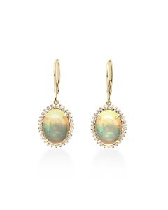6.68 Cts White Opal and White Diamond Dangle Earring in 14K Yellow Gold
