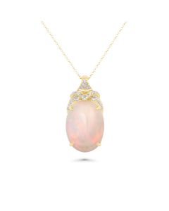 6.83 Cts White Opal and White Diamond Pendant in 14K Yellow Gold
