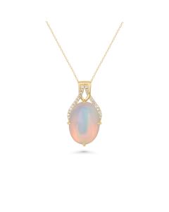 6.41 Cts White Opal and White Diamond Pendant in 14K Yellow Gold