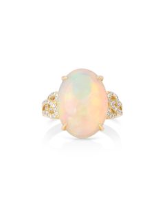 8.3 Cts Opal and White Diamond Ring in 14K Yellow Gold