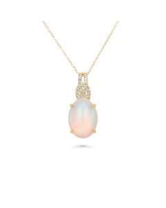 3.05 Cts White Opal and White Diamond Pendant in 14K Yellow Gold