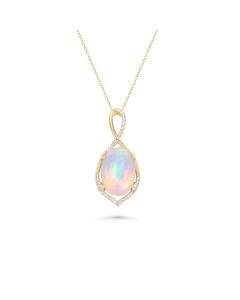 3.95 Cts White Opal and White Diamond Pendant in 14K Yellow Gold