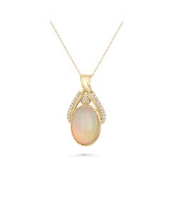 3.73 Cts White Opal and White Diamond Pendant in 14K Yellow Gold