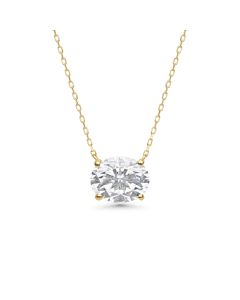 2.00 DEW Oval Shape White Moissanite Solitaire Necklace in 14K Gold