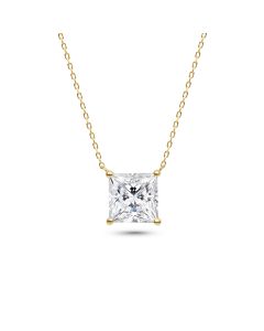 2.00 DEW Princess Cut White Moissanite Solitaire Necklace in 14K Gold