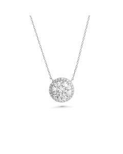 Round Moissanite Halo Necklace in 14K White Gold