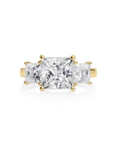 4.60 DEW White Moissanite 3 Stone Ring in 14K Gold