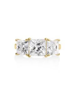 4.40 DEW White Moissanite 3 Stone Ring in 14K Gold