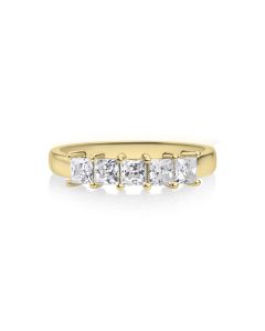 1.50 DEW White Moissanite 5 Stone Ring in 14K Gold
