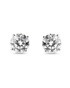 Round White Moissanite Stud Earring in 14K White Gold
