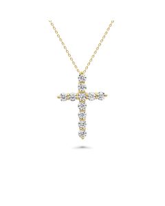 Round White Moissanite Cross Pendant in 14K Yellow Gold