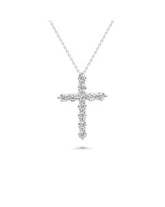 Round White Moissanite Cross Pendant in 14K White Gold