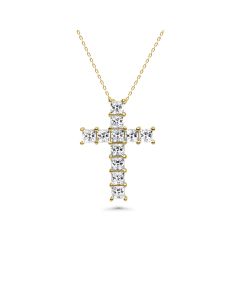 Princess Cut White Moissanite Cross Pendant in 14K Yellow Gold