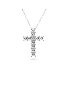 Princess Cut White Moissanite Cross Pendant in 14K White Gold