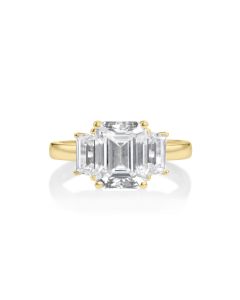4.20 DEW White Moissanite 3 Stone Ring in 14K Gold