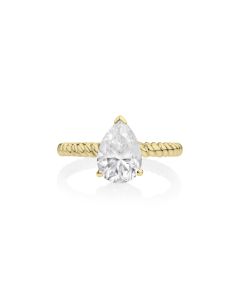 White Moissanite Solitaire Ring in 14K Yellow Gold