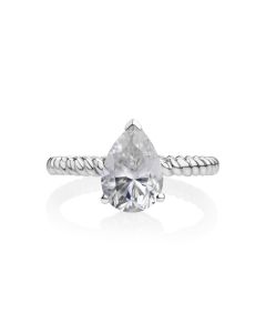 White Moissanite Solitaire Ring in 14K White Gold