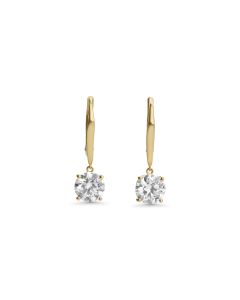 Round White Moissanite Dangle Earring in 14K Yellow Gold