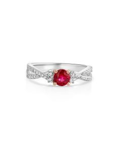 0.73 Cts Ruby and White Diamond Ring in 14K Two Tone
