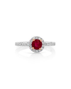 0.7 Cts Ruby and White Diamond Ring in 14K Two Tone
