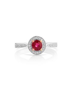 0.6 Cts Ruby and White Diamond Ring in 14K Two Tone