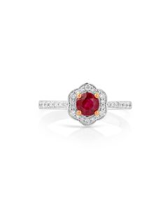0.75 Cts Ruby and White Diamond Ring in 14K Two Tone