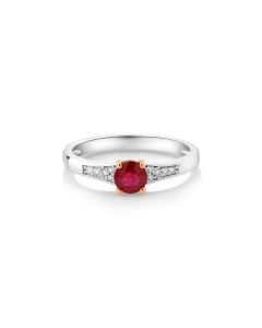 0.66 Cts Ruby and White Diamond Ring in 14K Two Tone