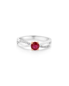 0.52 Cts Ruby and White Diamond Ring in 14K Two Tone