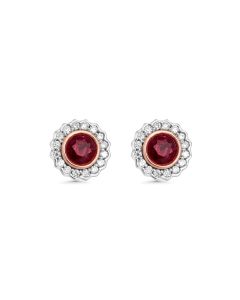 1.32 Cts Ruby and White Diamond Earring in 14K Two Tone
