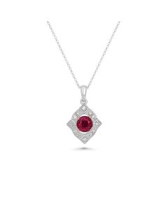 0.79 Cts Ruby and White Diamond Pendant in 14K Two Tone