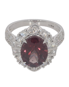 5.15 Cts Colour Change Garnet and White Diamond Ring in 14K White Gold