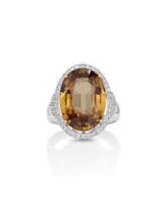 15.35 Cts Yellow Zircon and White Diamond Ring in 14K Two Tone