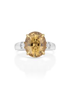 8.1 Cts Yellow Zircon and White Diamond Ring in 14K Two Tone
