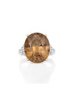 18.3 Cts Yellow Zircon and White Diamond Ring in 14K Two Tone