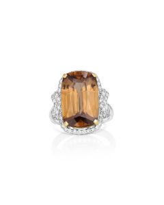 15.95 Cts Yellow Zircon and White Diamond Ring in 14K Two Tone