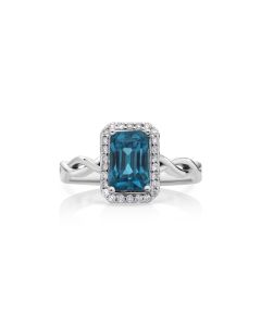 4.27 Cts Blue Zircon and White Diamond Ring in 14K White Gold