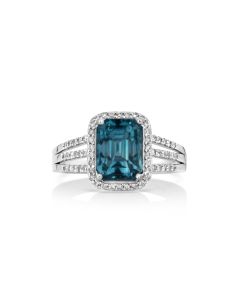5.99 Cts Blue Zircon and White Diamond Ring in 14K White Gold