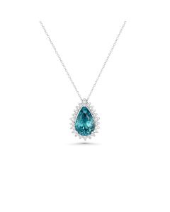 5.47 Cts Blue Zircon and White Diamond Pendant in 14K White Gold