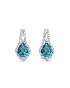 11.57 Cts Blue Zircon and White Diamond Earring in 14K White Gold