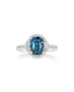 5.63 Cts Blue Zircon and White Diamond Ring in 14K White Gold