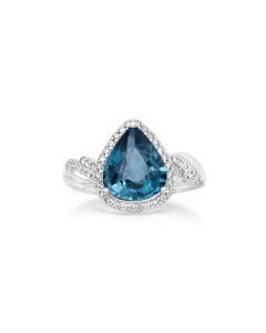 4.24 Cts Blue Zircon and White Diamond Ring in 14K White Gold
