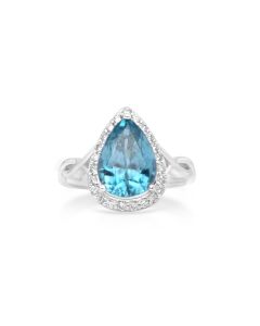6.81 Cts Blue Zircon and White Diamond Ring in 14K White Gold
