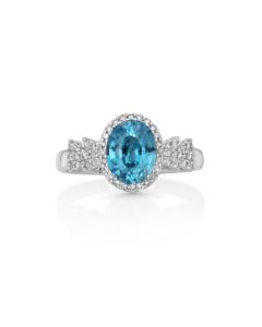 2.79 Cts Blue Zircon and White Diamond Ring in 14K White Gold