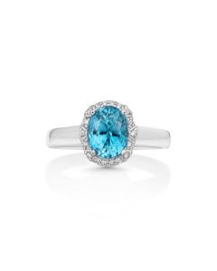 3.74 Cts Blue Zircon and White Diamond Ring in 14K White Gold