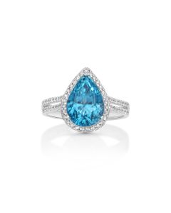7.99 Cts Blue Zircon and White Diamond Ring in 14K White Gold