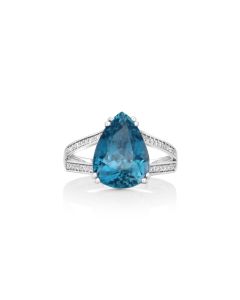 10.43 Cts Blue Zircon and White Diamond Ring in 14K White Gold
